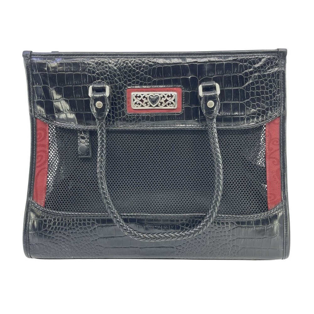 brighton black faux crocodile skin and red cloth pet carrier